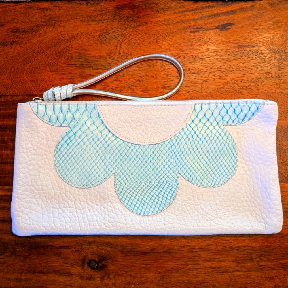 Cecconi Piero Genuine Italian Leather Teal & White Clutch Bag